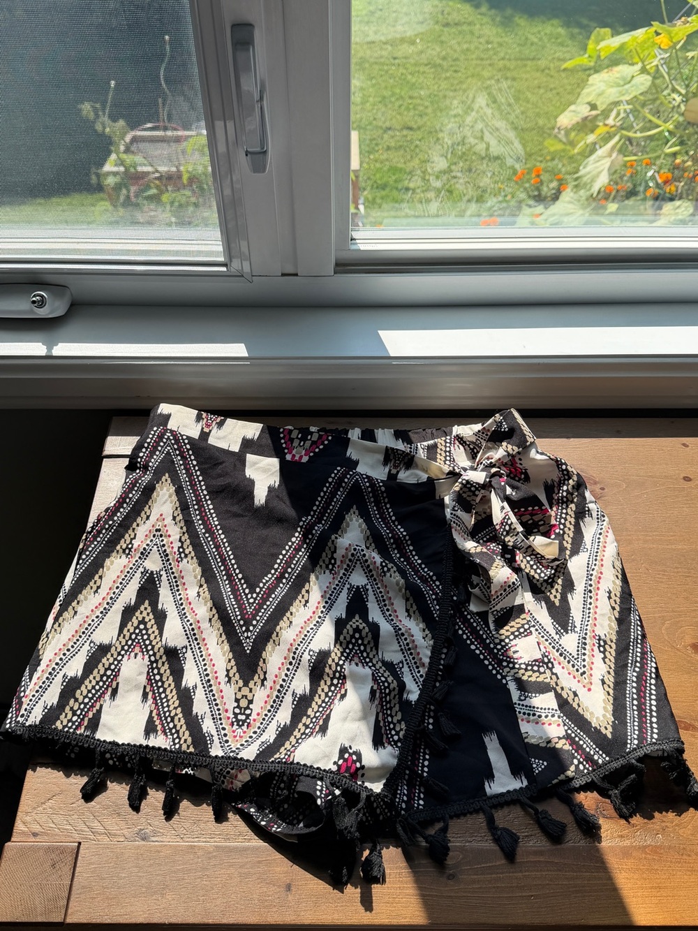 SHEIN Black & Cream Aztec print Skort with Fringe
